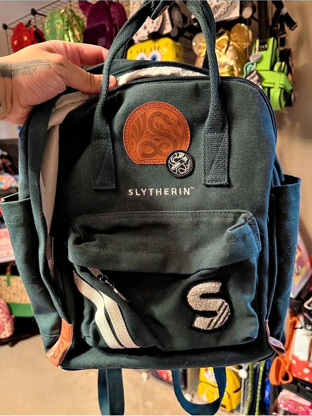 Harry Potter Slytherin Canvas Backpack in Green & Black